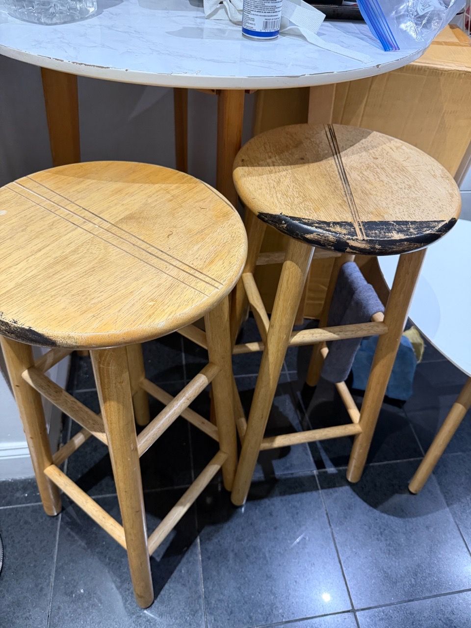 Set of 3 Wooden Bar Stools