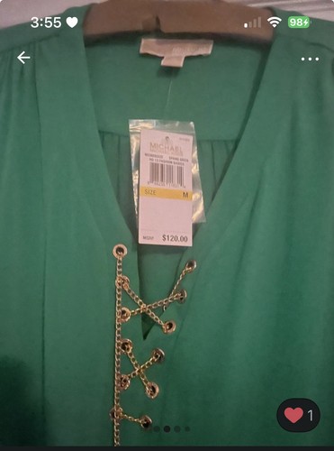 Michael Kors Green V-Neck Chain Accent Belted Shift Dress M - photo 2