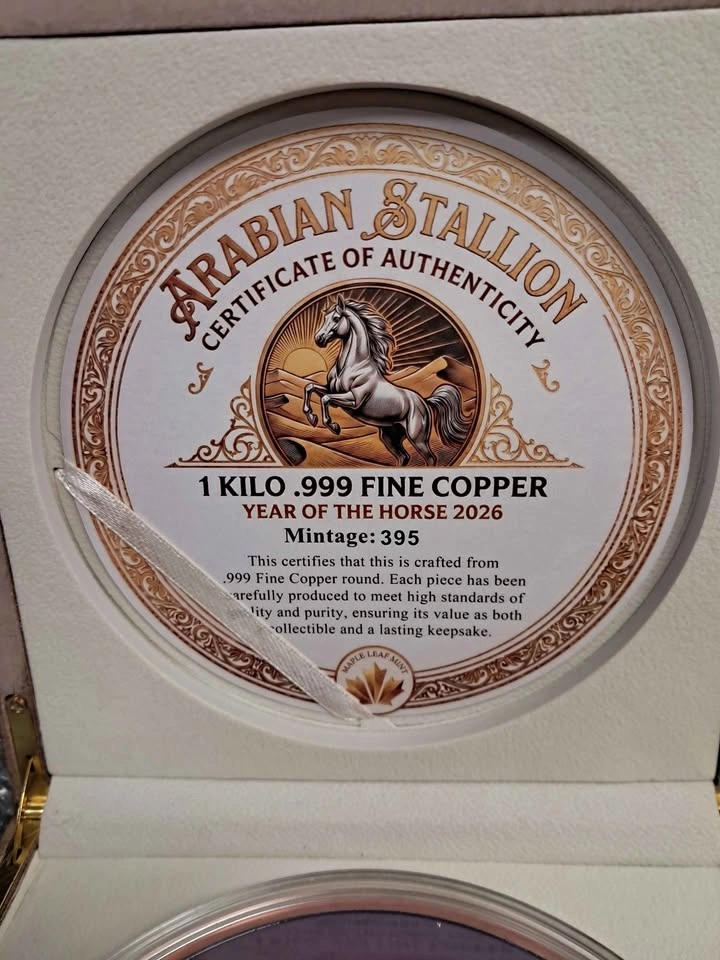 Maple Leaf Mint 1 Kilo .999 Fine Copper Arabian Stallion - photo 4