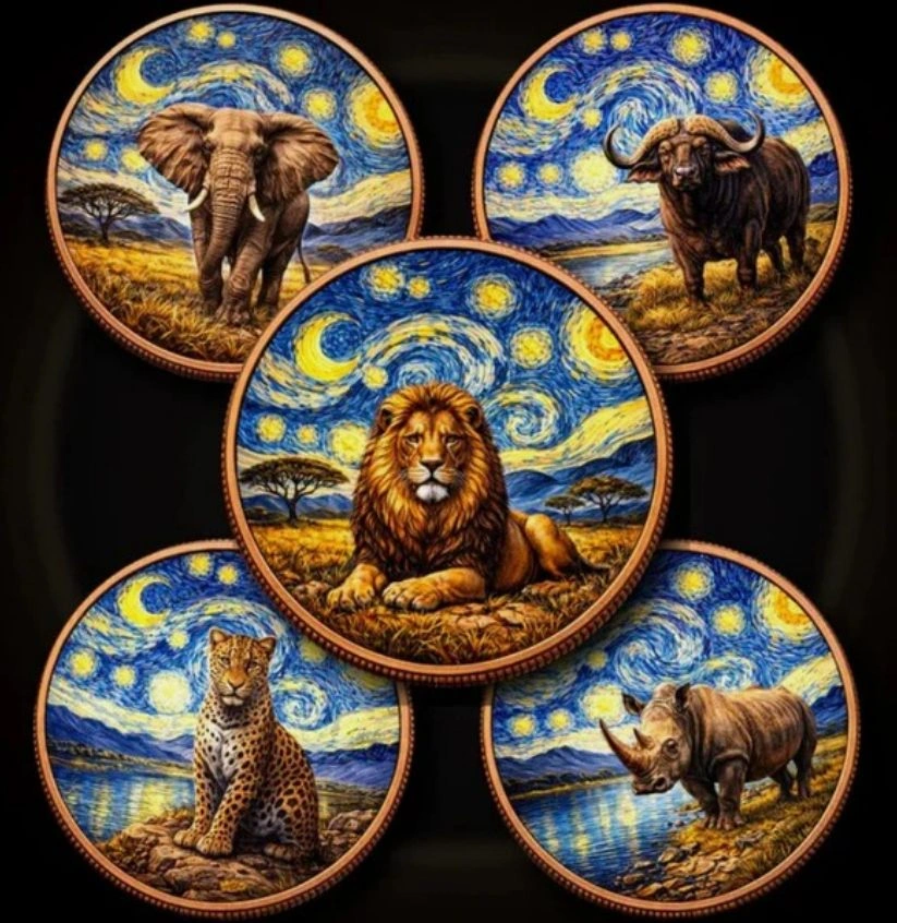 2026 African Big Five Starry Night Fusion 5 x 1 oz Copper Set - photo 3