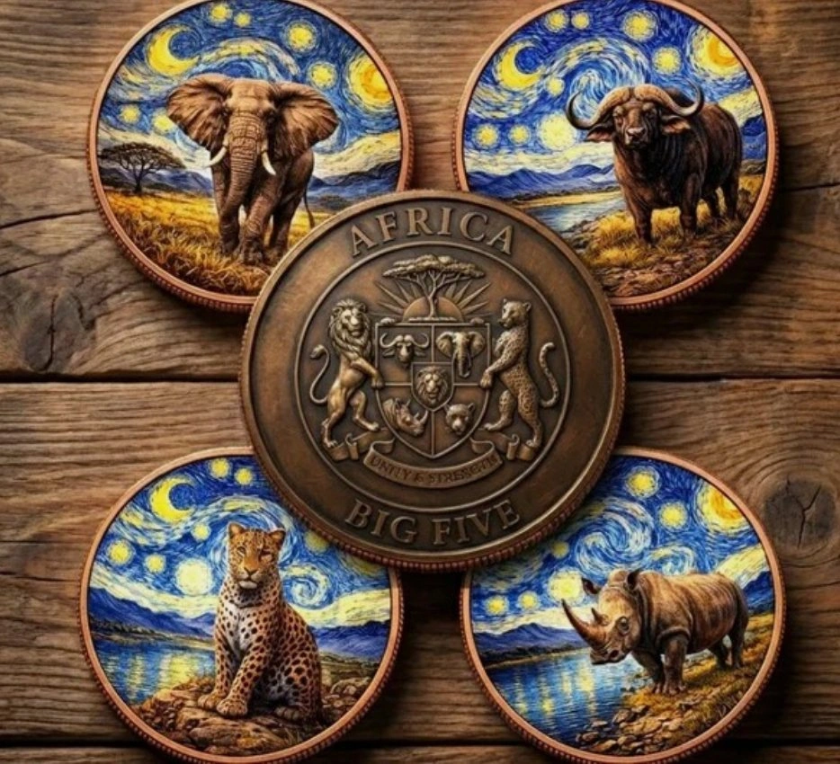 2026 African Big Five Starry Night Fusion 5 x 1 oz Copper Set - photo 4