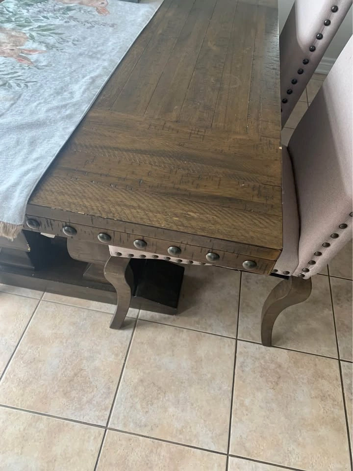 Rustic Wood Dining Table and Upholstered Chairs Set - photo 3