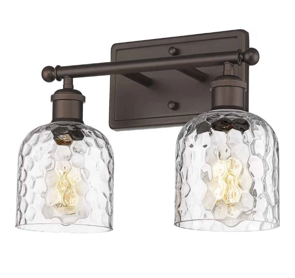 2-Light Bathroom Vanity Light with Clear Hammered Glass, Bronze - photo 2