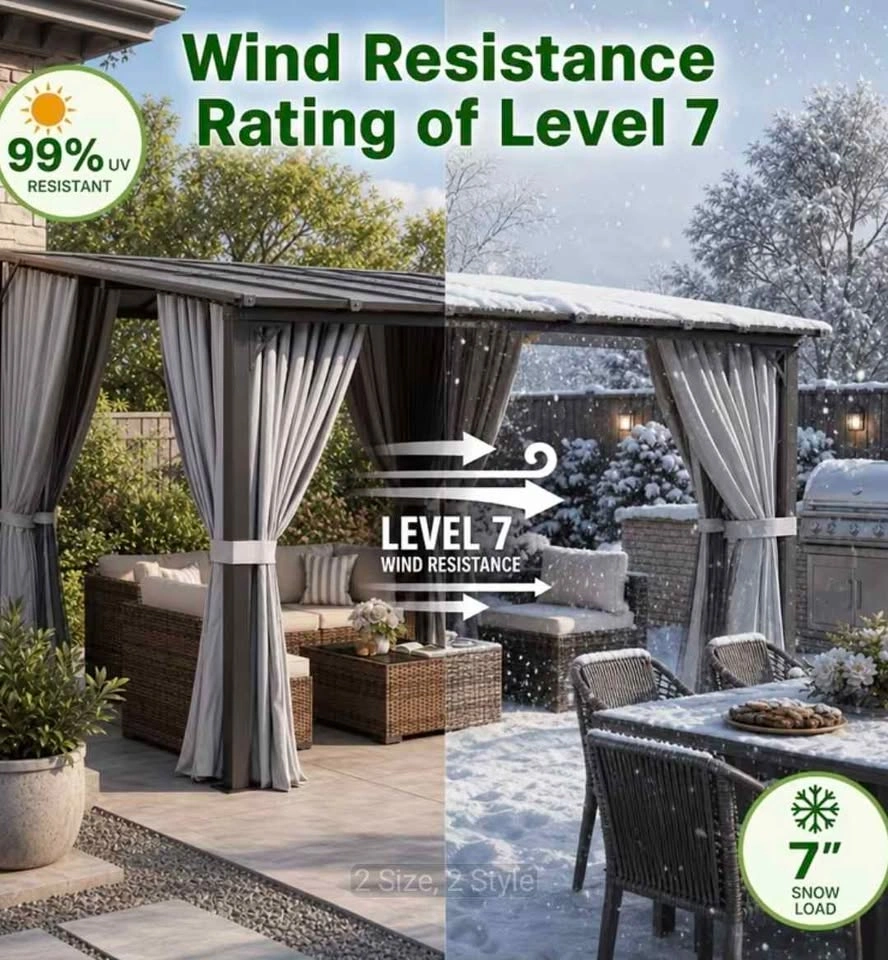 12x10' Lean-To Gazebo, Wall-Mounted Pergola with Drapes - photo 4