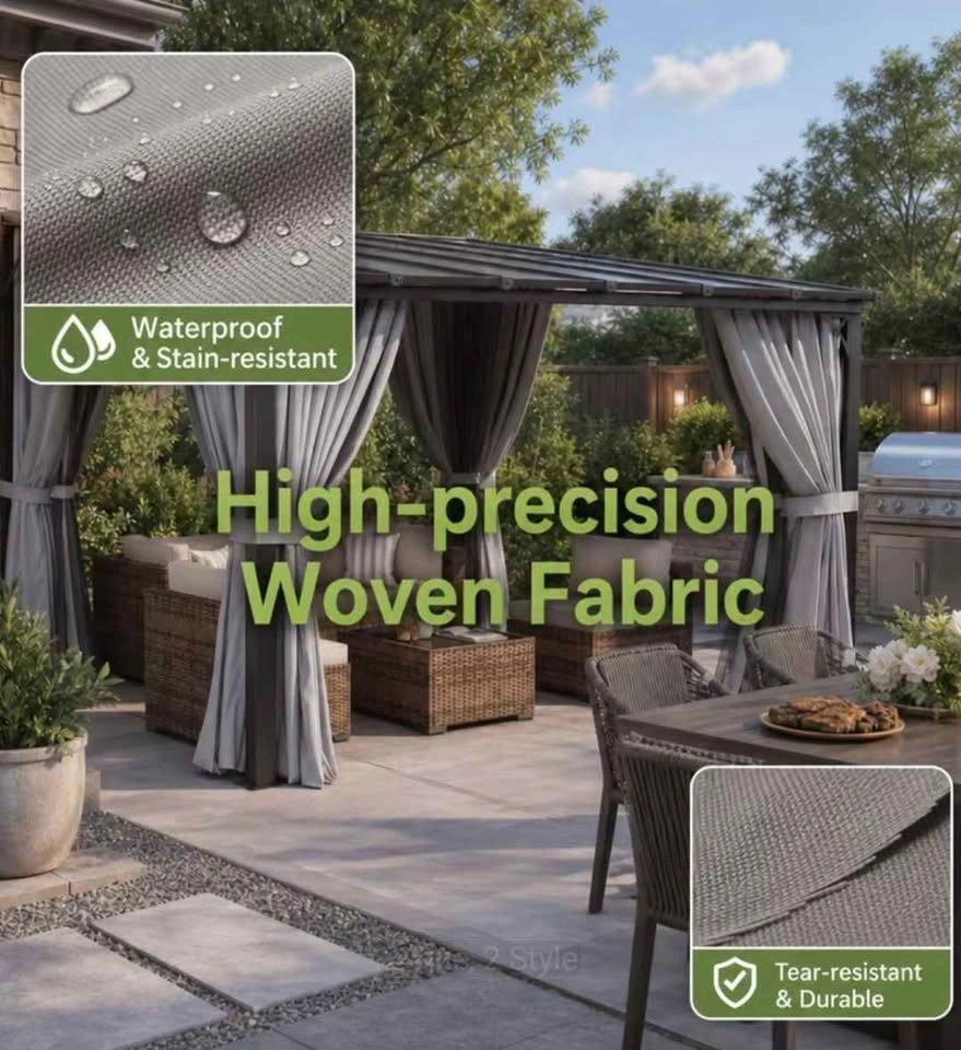 12x10' Lean-To Gazebo, Wall-Mounted Pergola with Drapes - photo 5