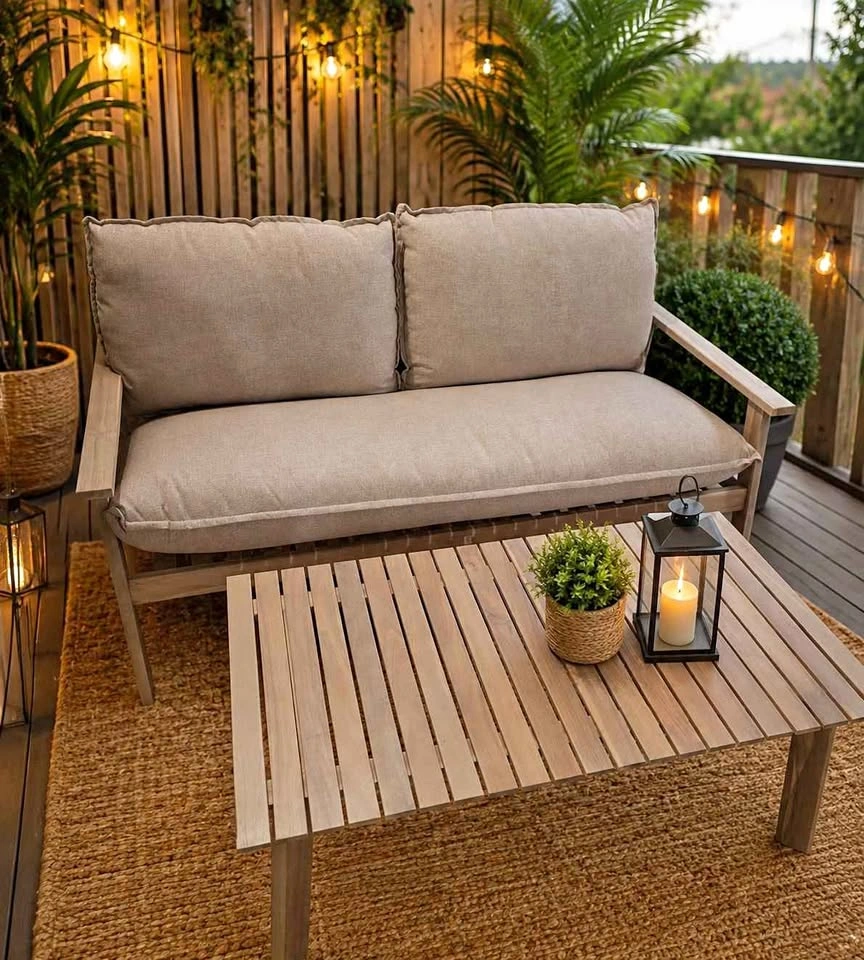 Brand New Solid Acacia Wood Loveseat and Coffee Table