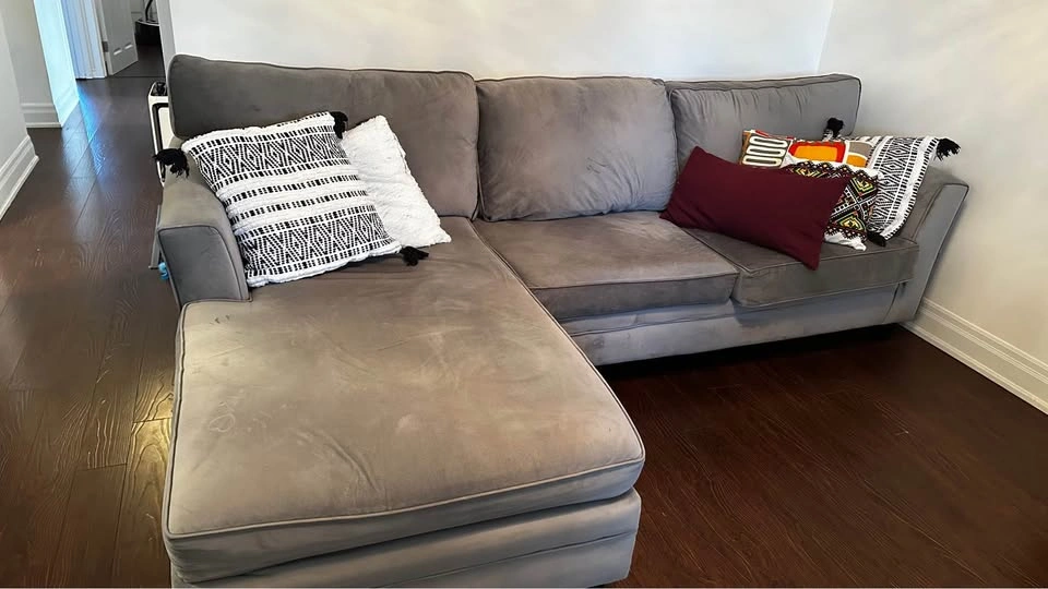 Grey Velvet Sectional Sofa with Chaise - photo 2