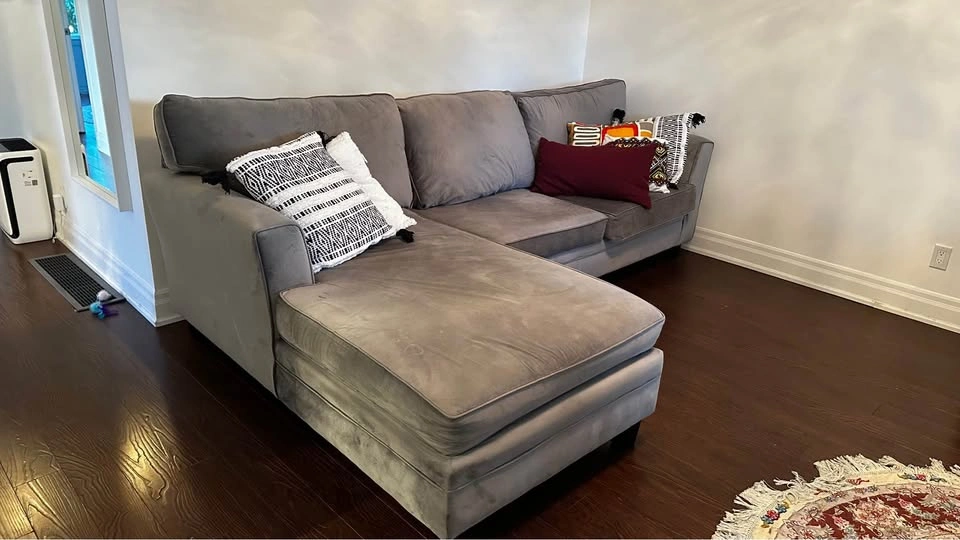 Grey Velvet Sectional Sofa with Chaise - photo 3
