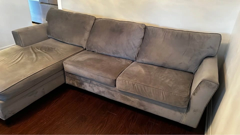Grey Velvet Sectional Sofa with Chaise - photo 5