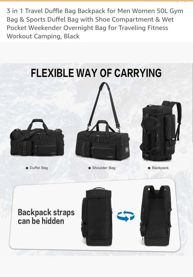 3 in 1 Travel Duffle Bag Backpack 50L - photo 2