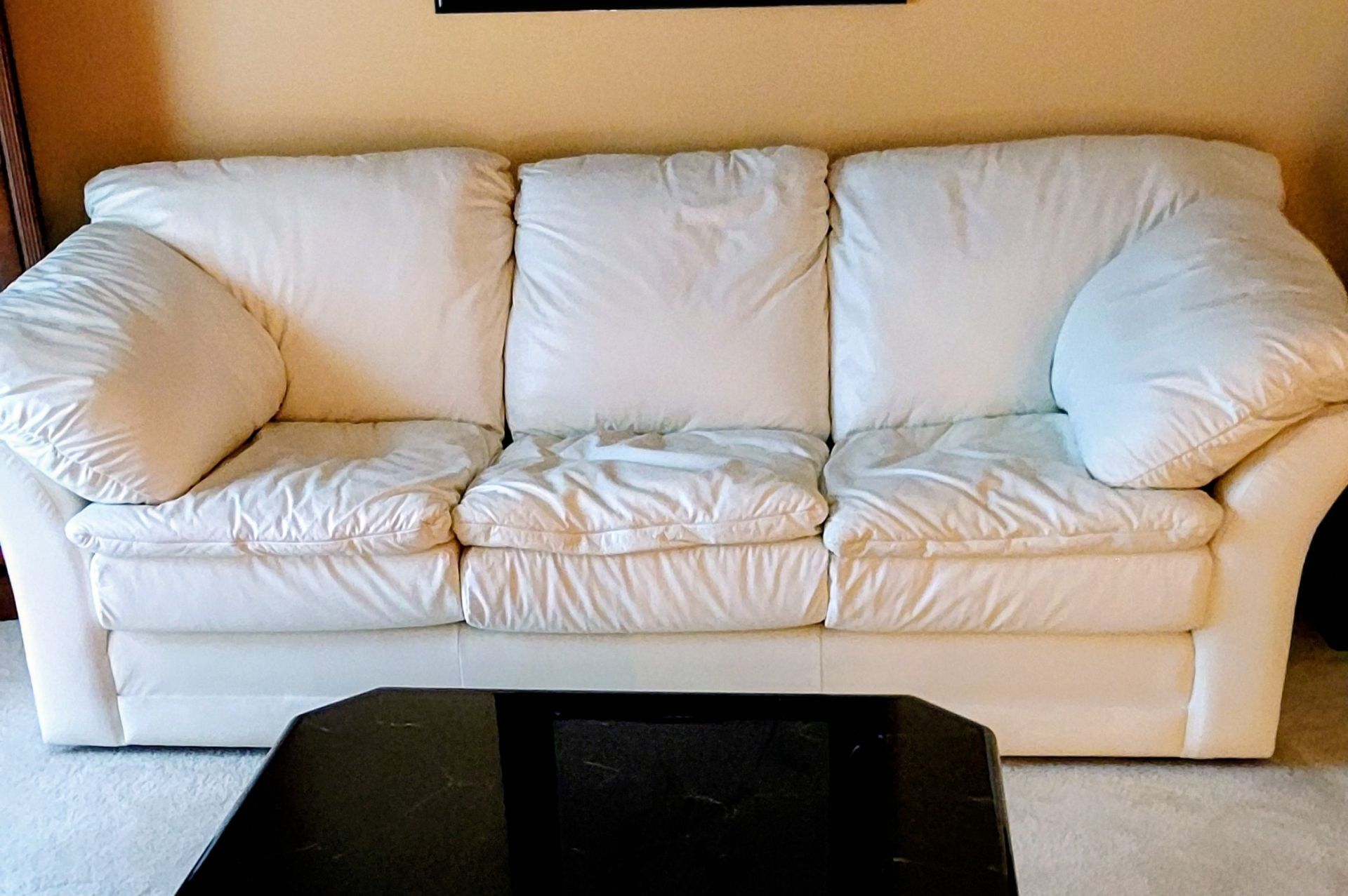 White Leather 3-Seat Sofa - photo 3