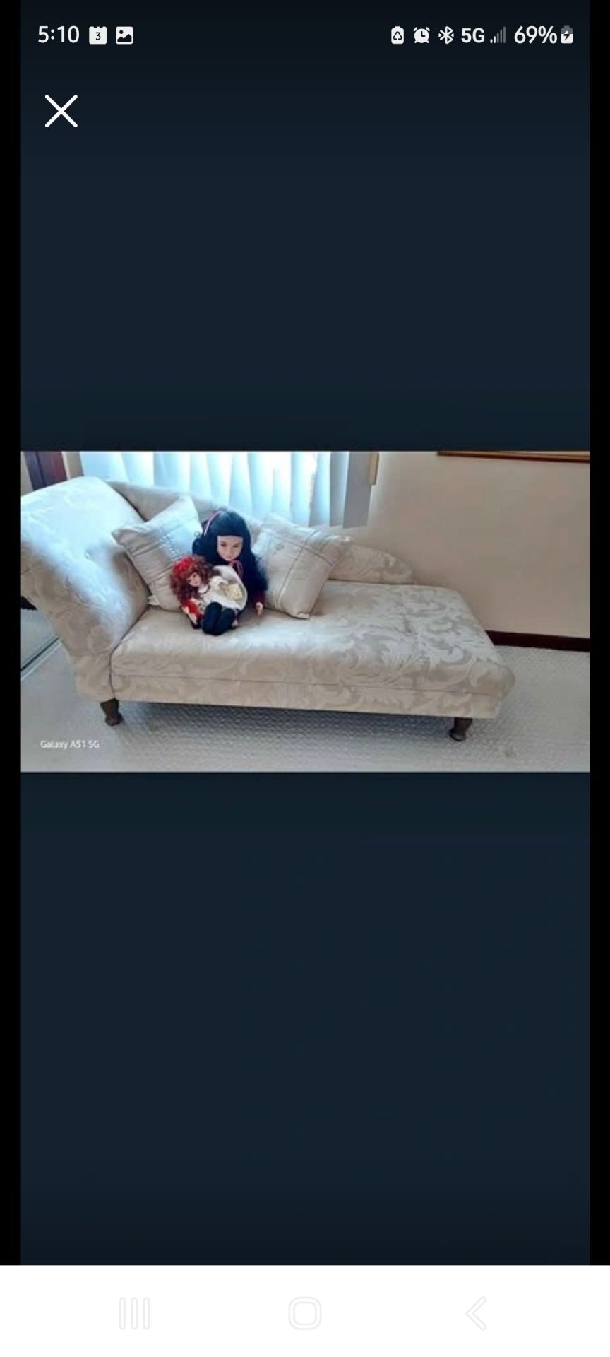 Cream Damask Chaise Lounge with Pillows