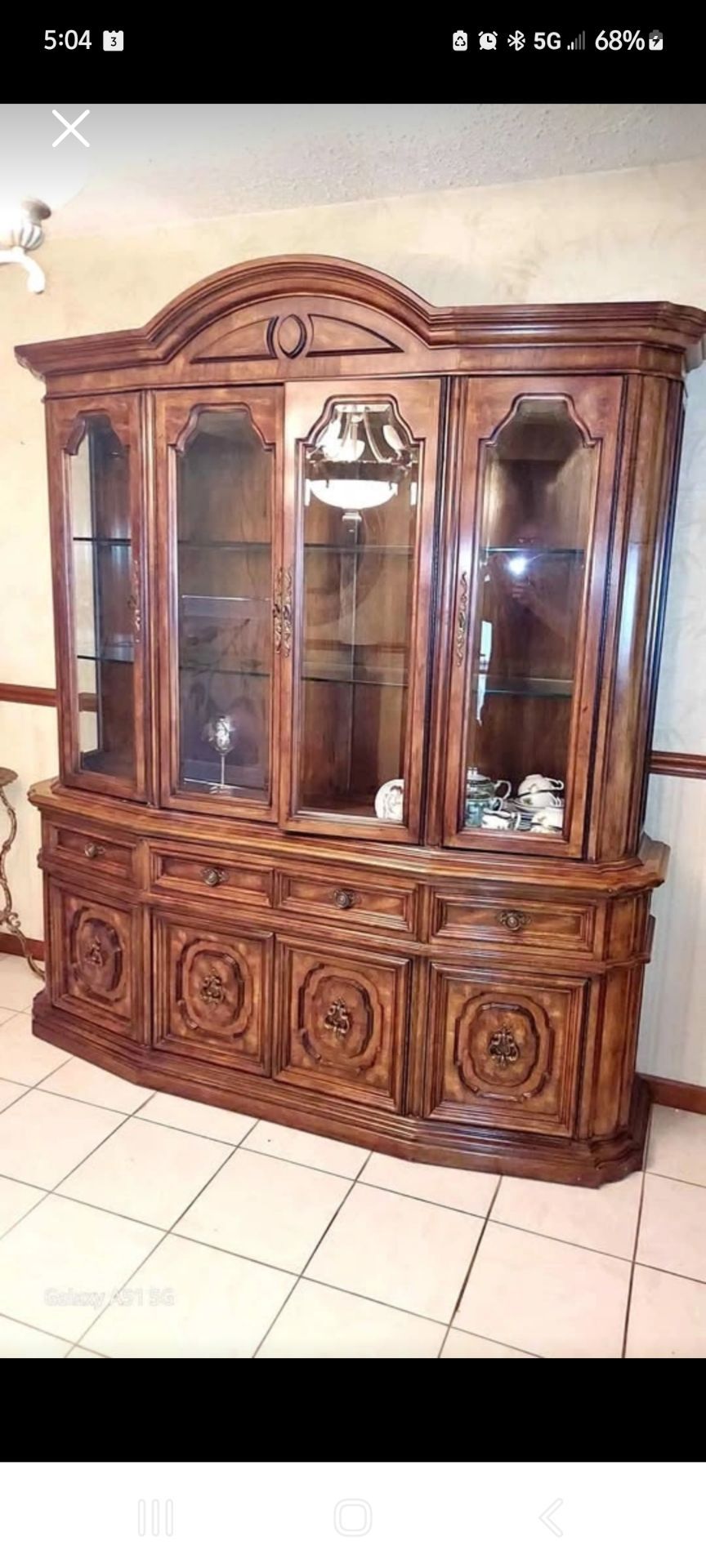 Large Wood China Cabinet with Glass Doors
