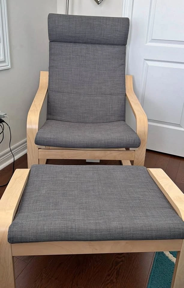 Dark grey IKEA POÄNG Armchair and Footstool Set