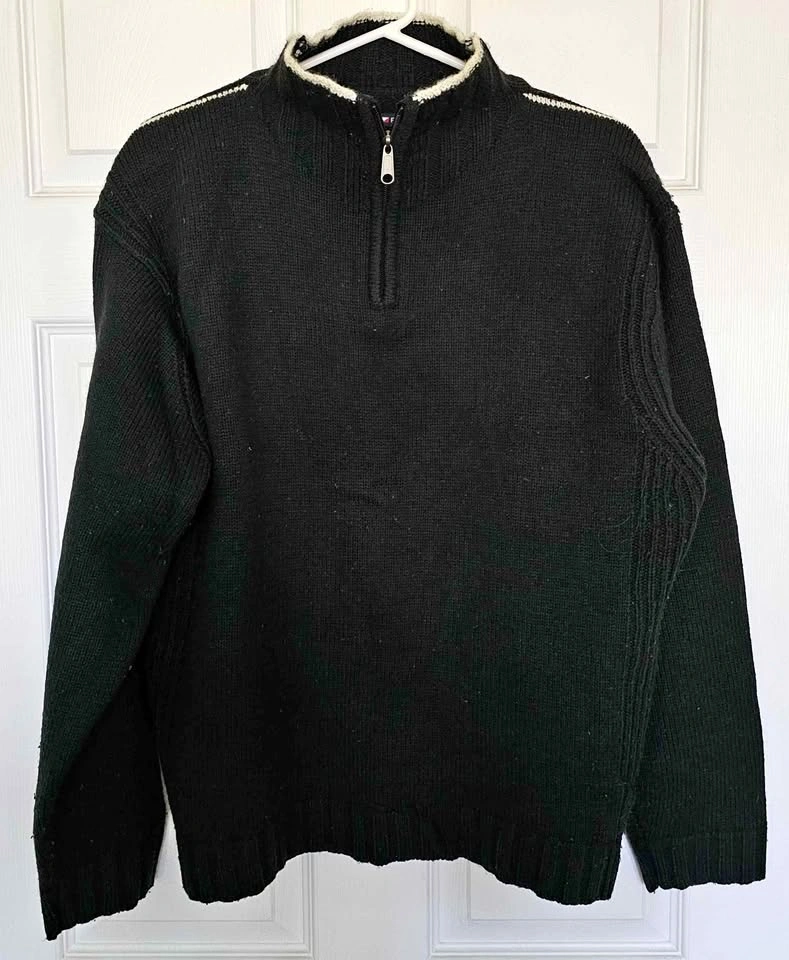 R&R Men's Wool-Blend 1/4 Zip Knit Sweater - Black - Size M