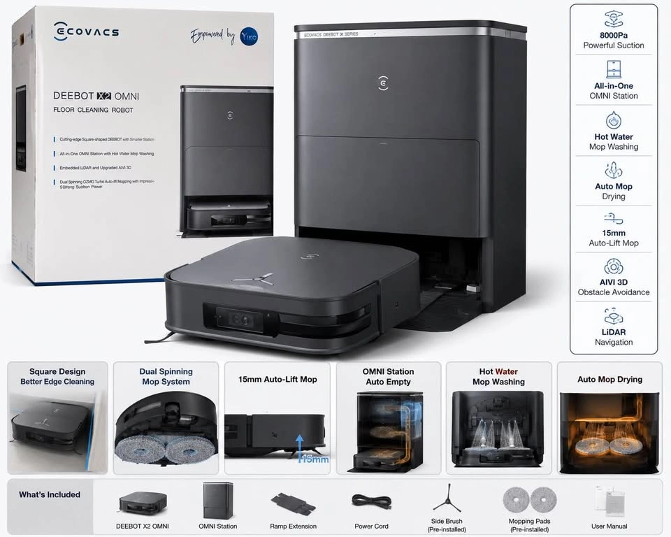 ECOVACS DEEBOT X2 OMNI Robot Vacuum & Mop – All-in-One Station - photo 2