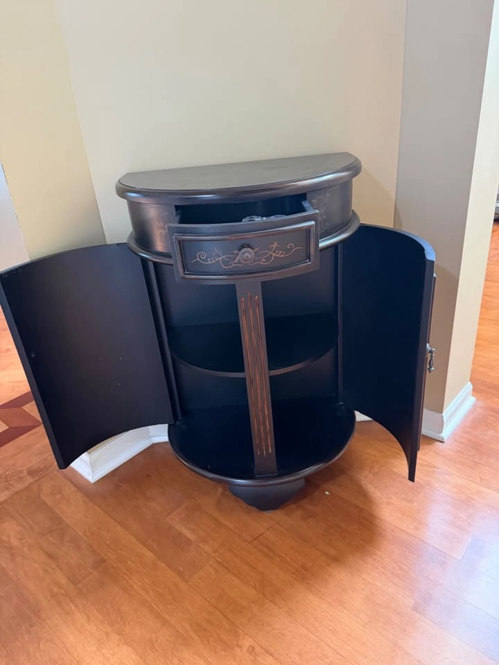 Black & Gold Ornate Demilune Accent Cabinet – Chinoiserie Style - photo 2