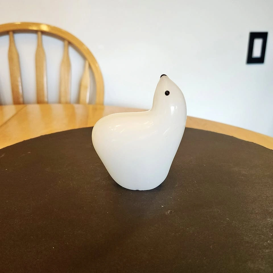 Polar Bear Figurine, White Art Glass, Decor, Paperweight