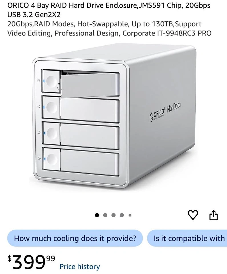 ORICO 4 Bay RAID Hard Drive Enclosure, 20Gbps USB 3.2 Gen2X2