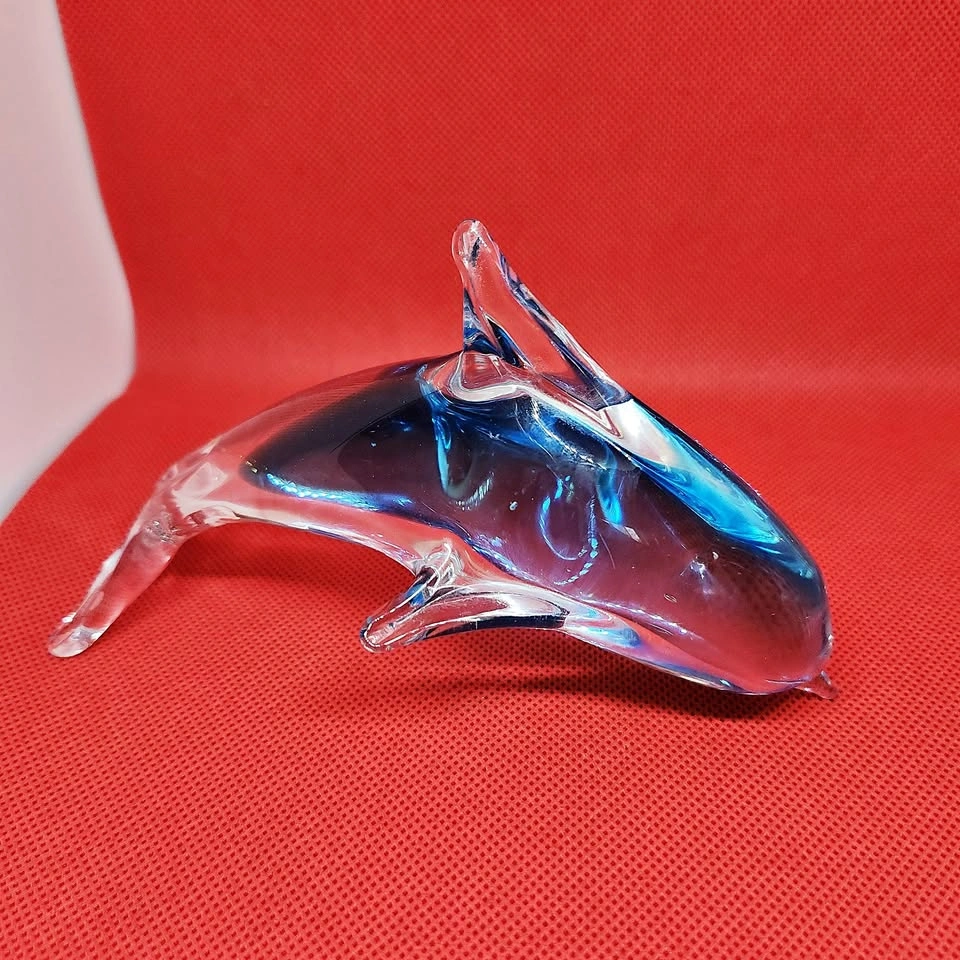 Art Glass Dolphin, Clear and Light Sea Blue, Decor, Paperweight