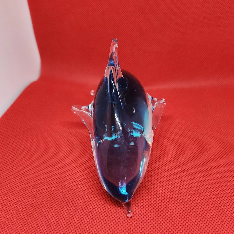 Art Glass Dolphin, Clear and Light Sea Blue, Decor, Paperweight - photo 2