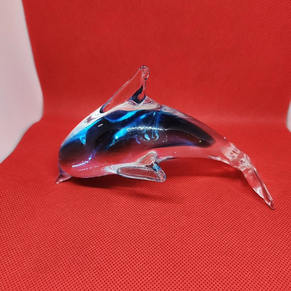 Art Glass Dolphin, Clear and Light Sea Blue, Decor, Paperweight - photo 3