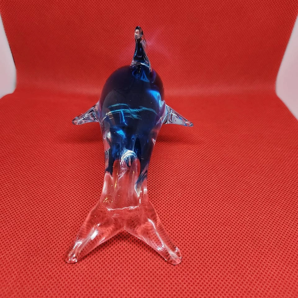 Art Glass Dolphin, Clear and Light Sea Blue, Decor, Paperweight - photo 4
