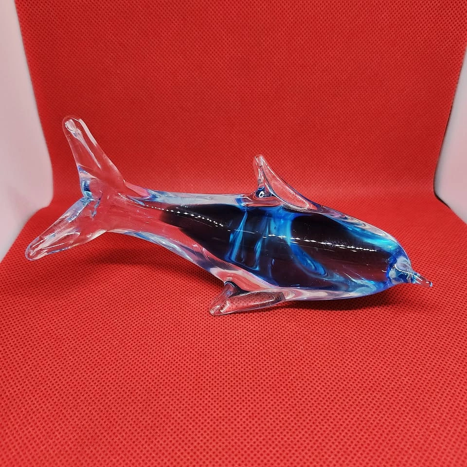 Art Glass Dolphin, Clear and Light Sea Blue, Decor, Paperweight - photo 5