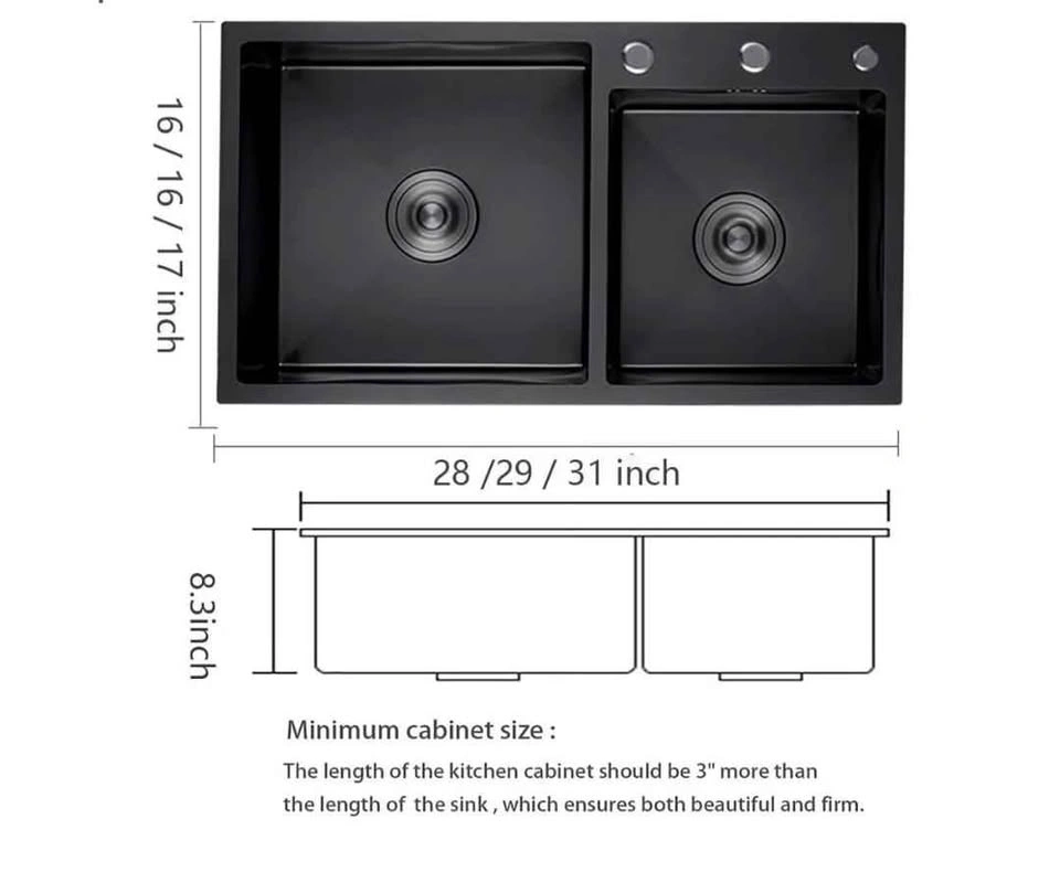 Brand new Black Kitchen Sink 28x16x8.3 inch Undermount - photo 4