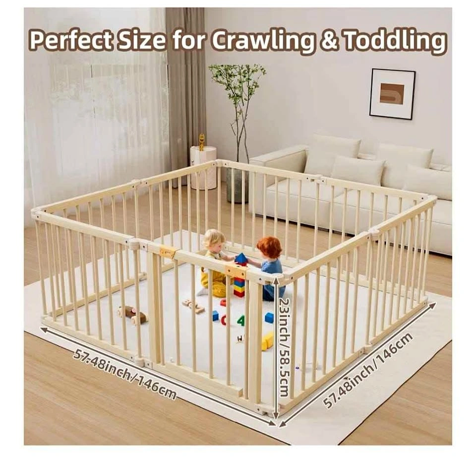Brand new Wooden Baby Playpen, Foldable 8-Panel Play Yard
