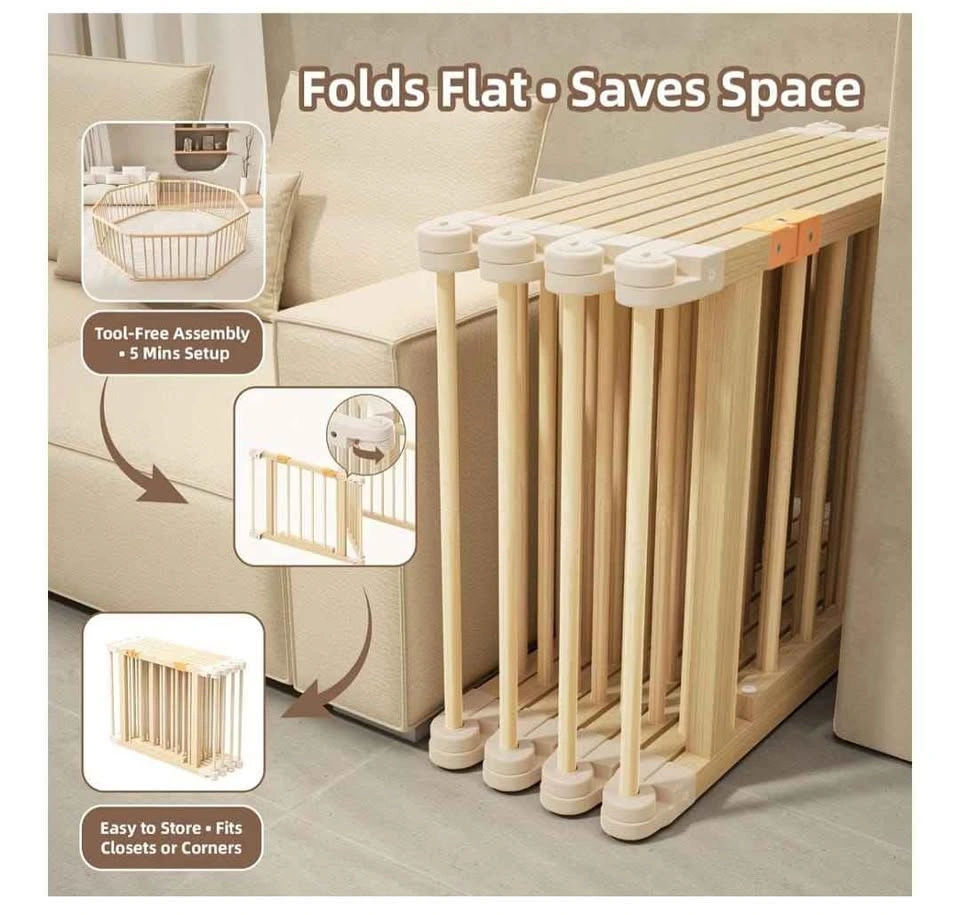 Brand new Wooden Baby Playpen, Foldable 8-Panel Play Yard - photo 2