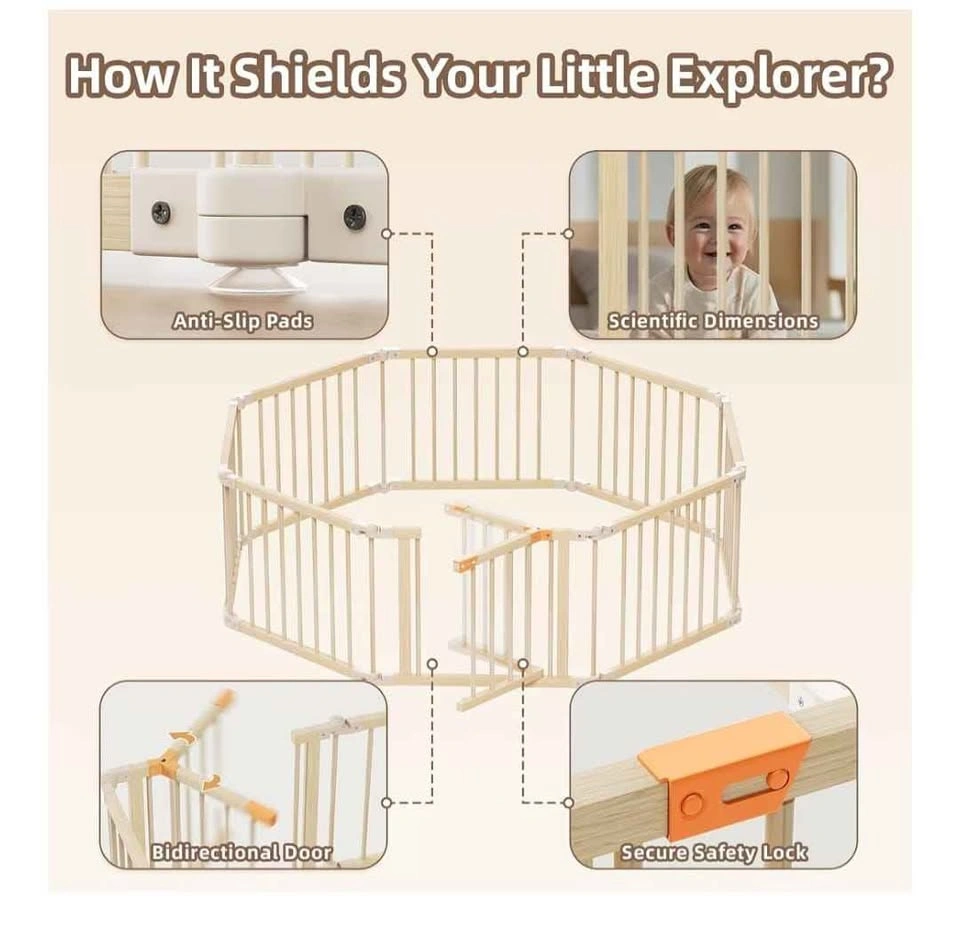 Brand new Wooden Baby Playpen, Foldable 8-Panel Play Yard - photo 3