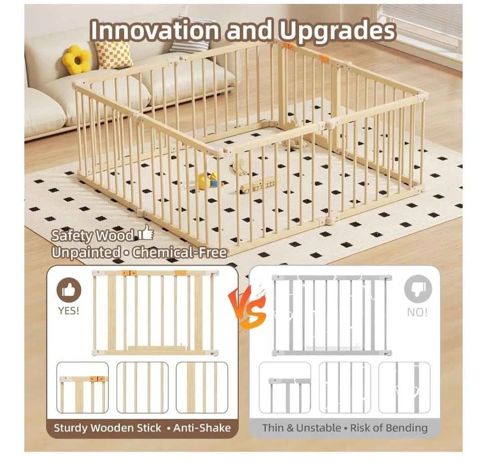 Brand new Wooden Baby Playpen, Foldable 8-Panel Play Yard - photo 4