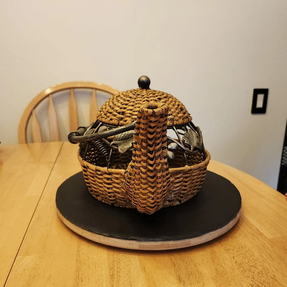Beautiful Wicker Rattan and Iron Accented Tea Storage Basket - photo 4