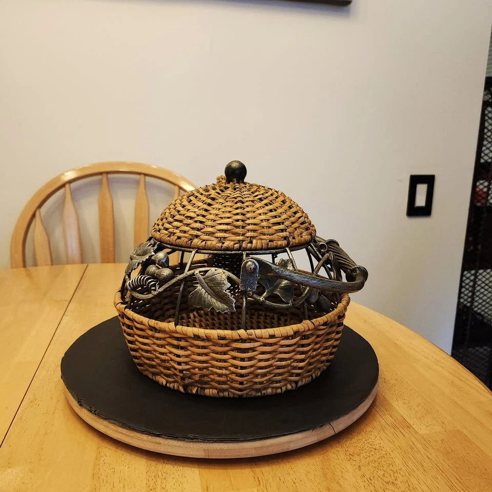 Beautiful Wicker Rattan and Iron Accented Tea Storage Basket - photo 5