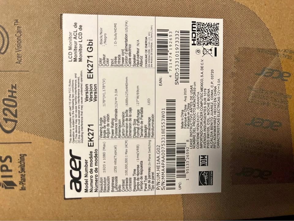 Acer 27-inch monitor