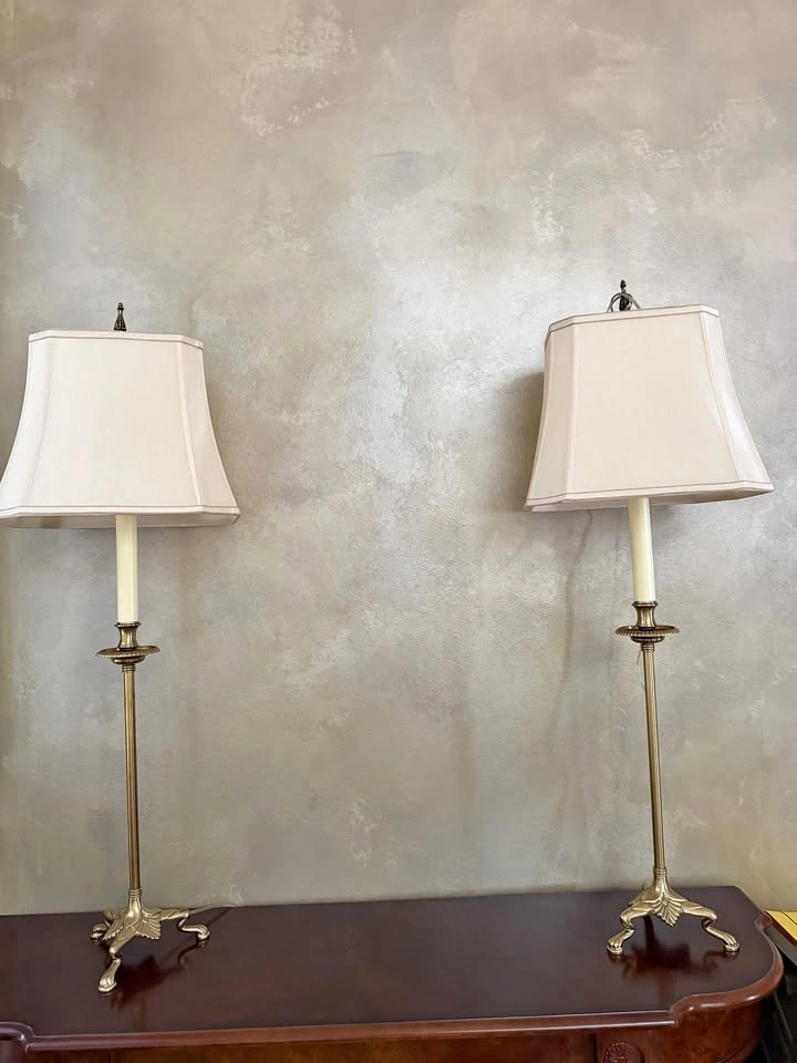 Pair of Tall Brass Buffet Lamps – Traditional Candlestick Style