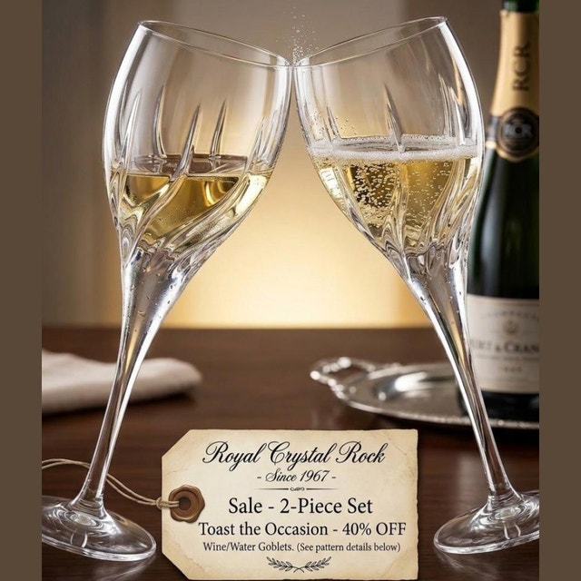Set of 2 Royal Crystal Rock (RCR) Wine/Water Goblets