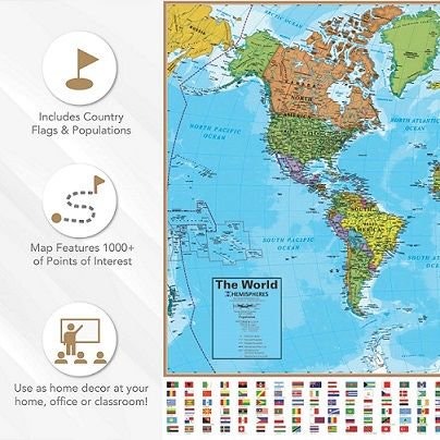 Round World Products Hemispheres World Laminated Map