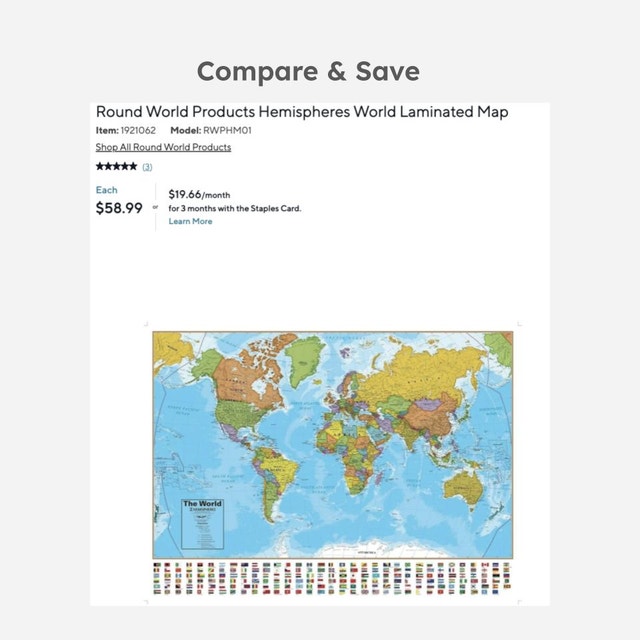 Round World Products Hemispheres World Laminated Map - photo 4