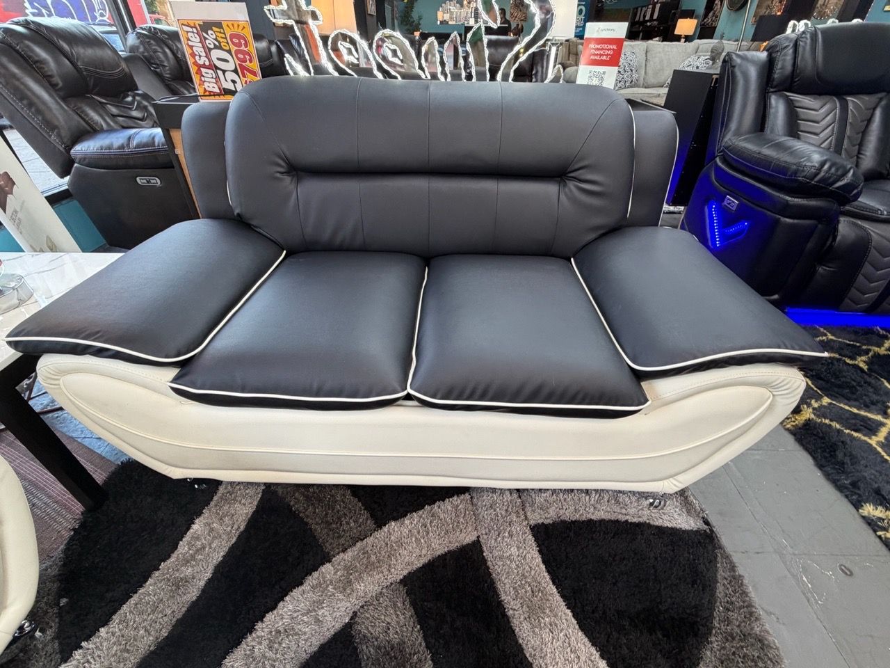Black and Cream Two-Tone Leather Sofa Set - photo 3