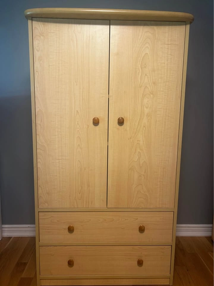 Modern Maple Wood Armoire / Wardrobe with Drawers