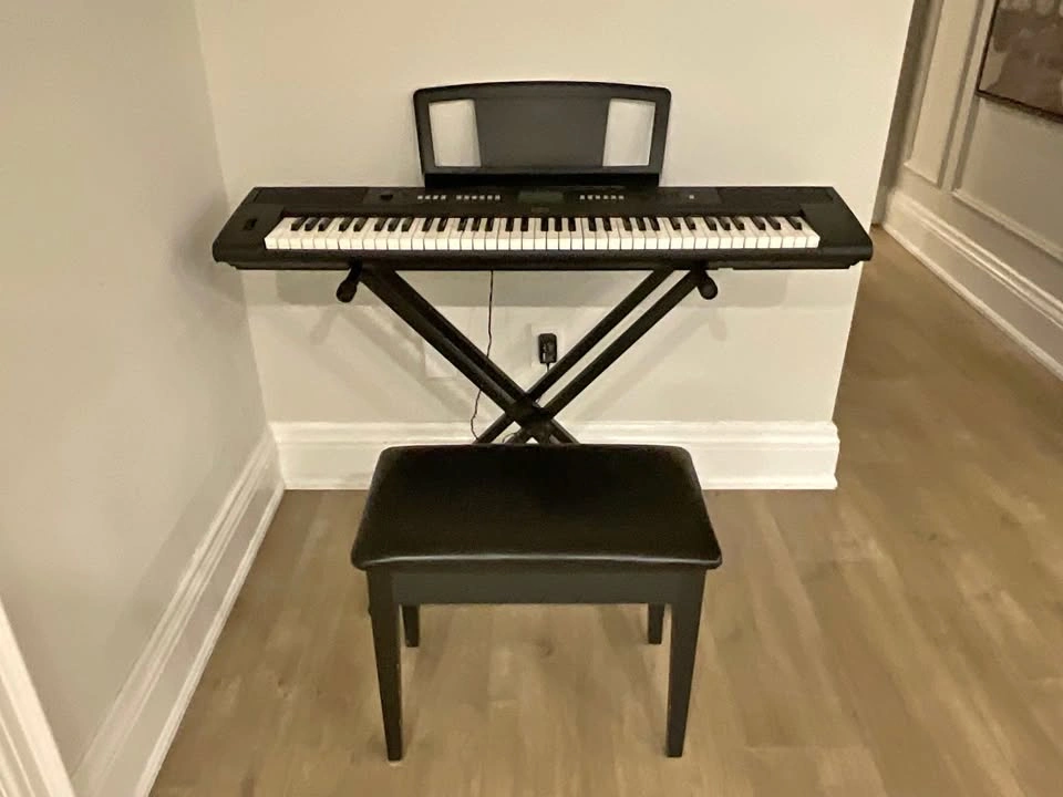 Black Padded Piano Keyboard Bench with Sheet Music Storage