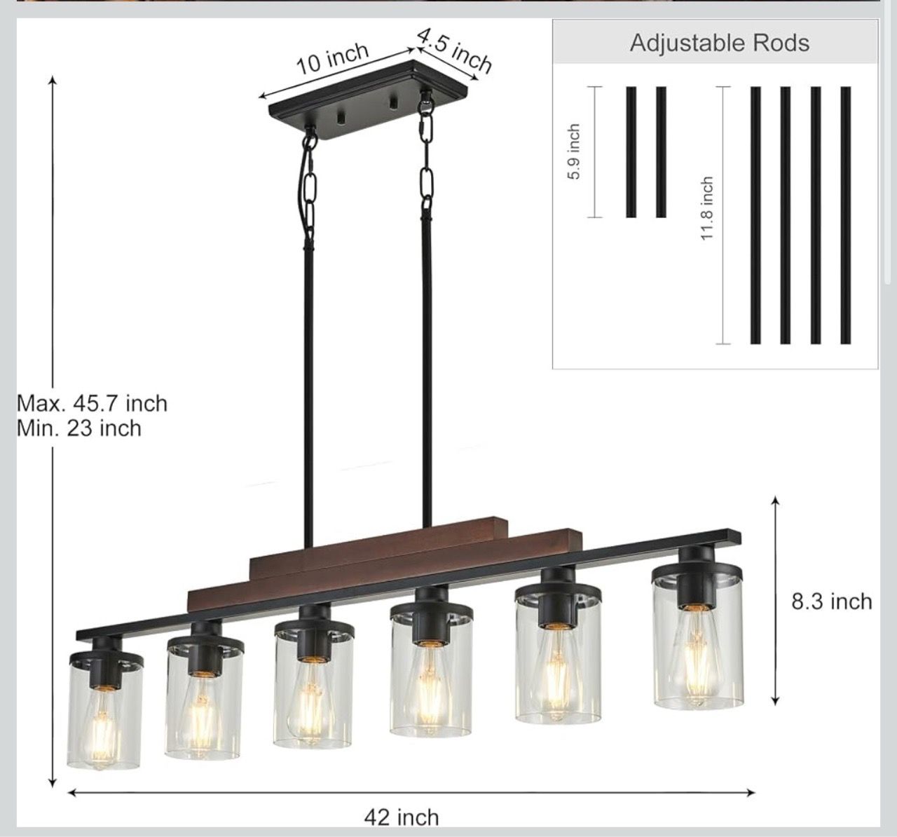 6-Light Rustic Dining Room Kitchen Island Chandelier - photo 2