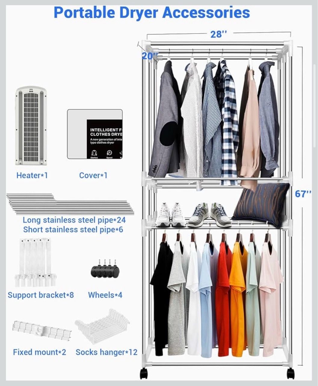 Portable Clothes Dryer 110V 1600W 3-Tier Foldable Rack - photo 3