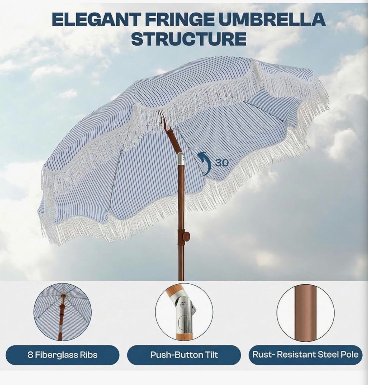 New 7ft Patio Umbrella with Fringe - photo 4