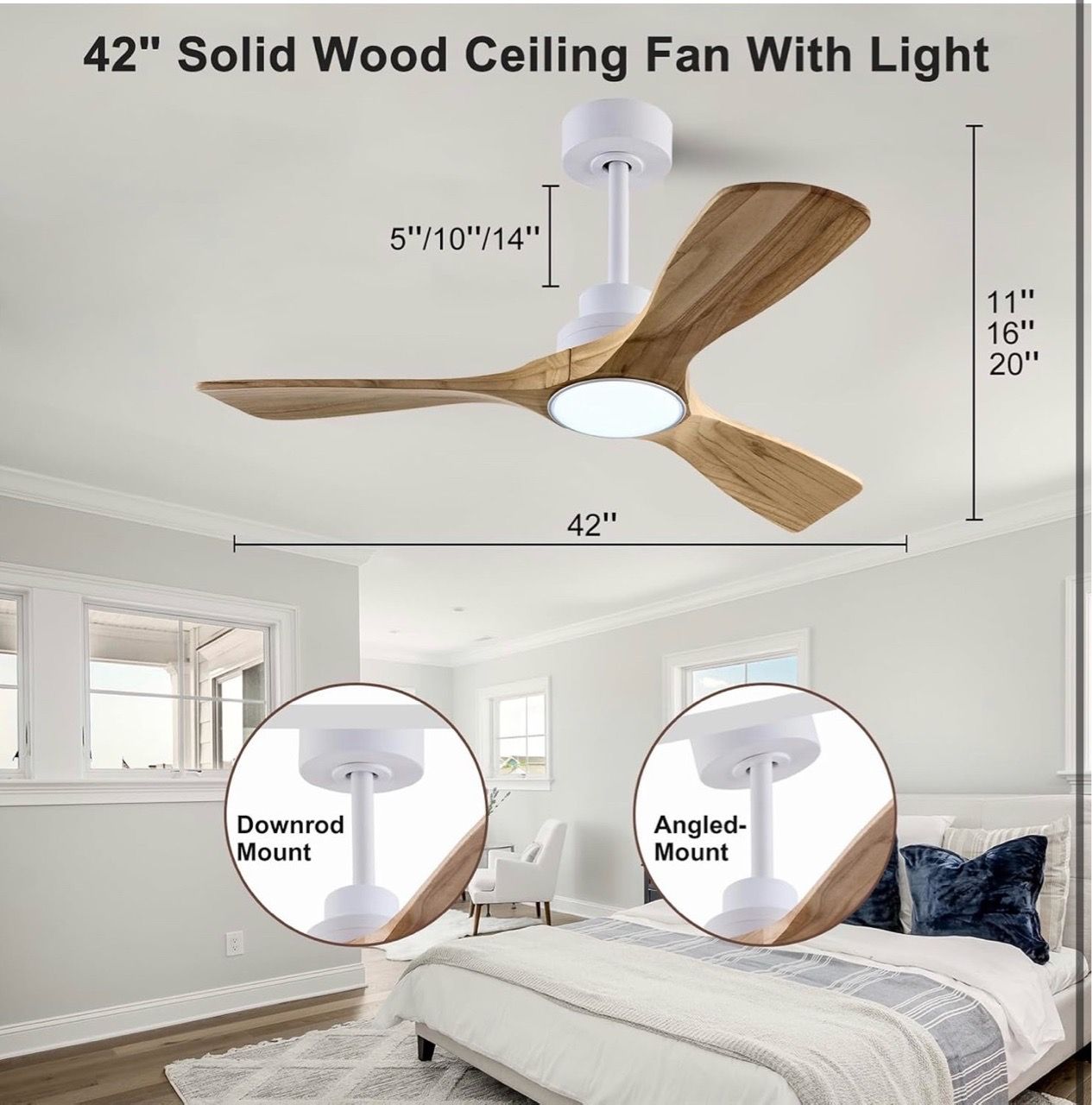 New 42" Wood Ceiling Fan with Light and remote control - photo 2