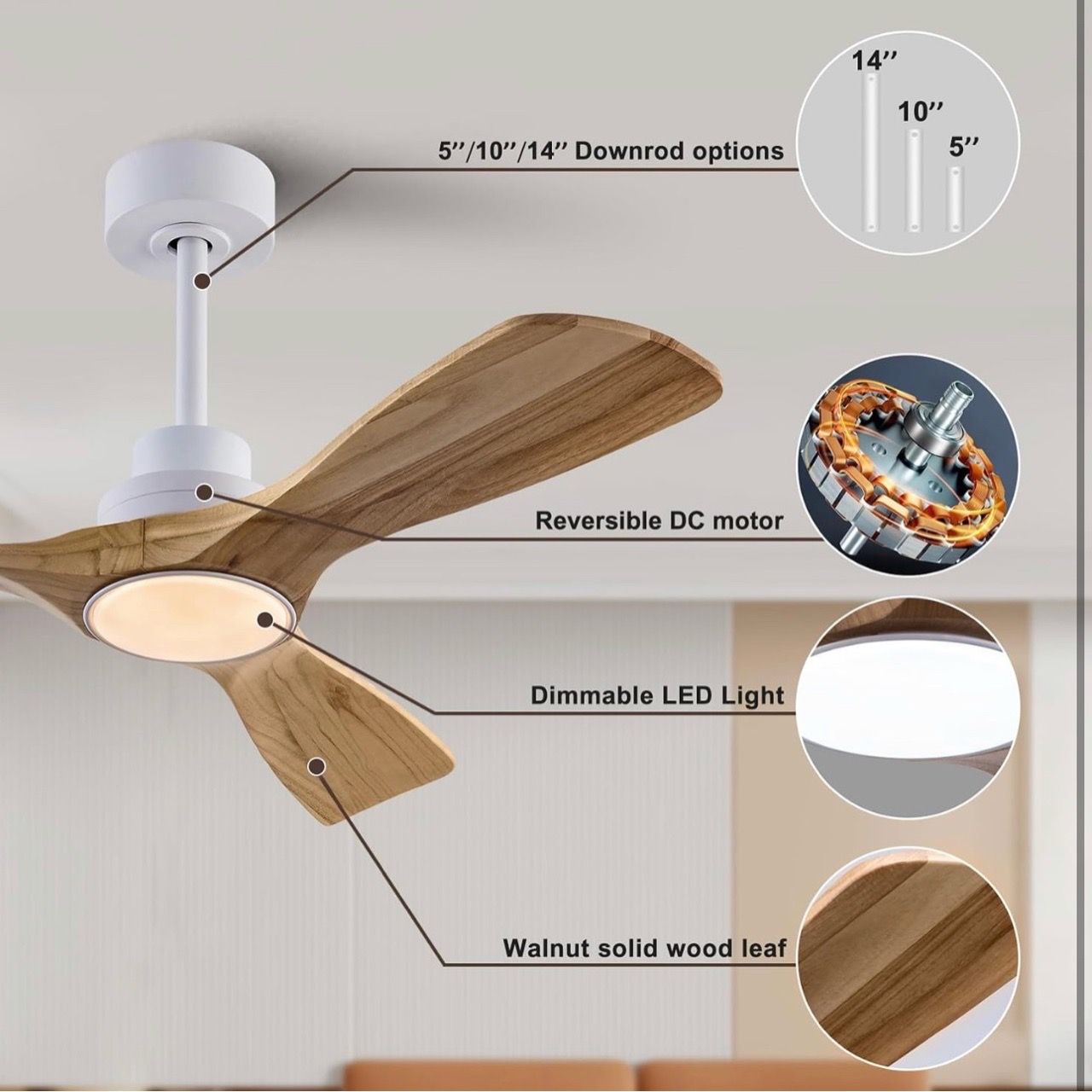 New 42" Wood Ceiling Fan with Light and remote control - photo 5