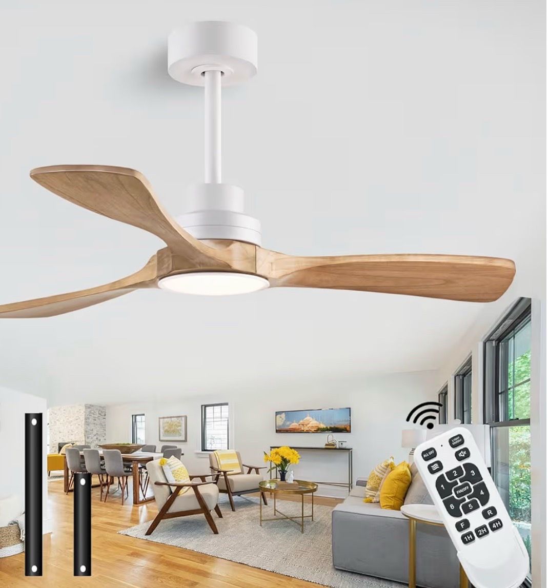 New 52” solid wood ceiling fan with light and remote control