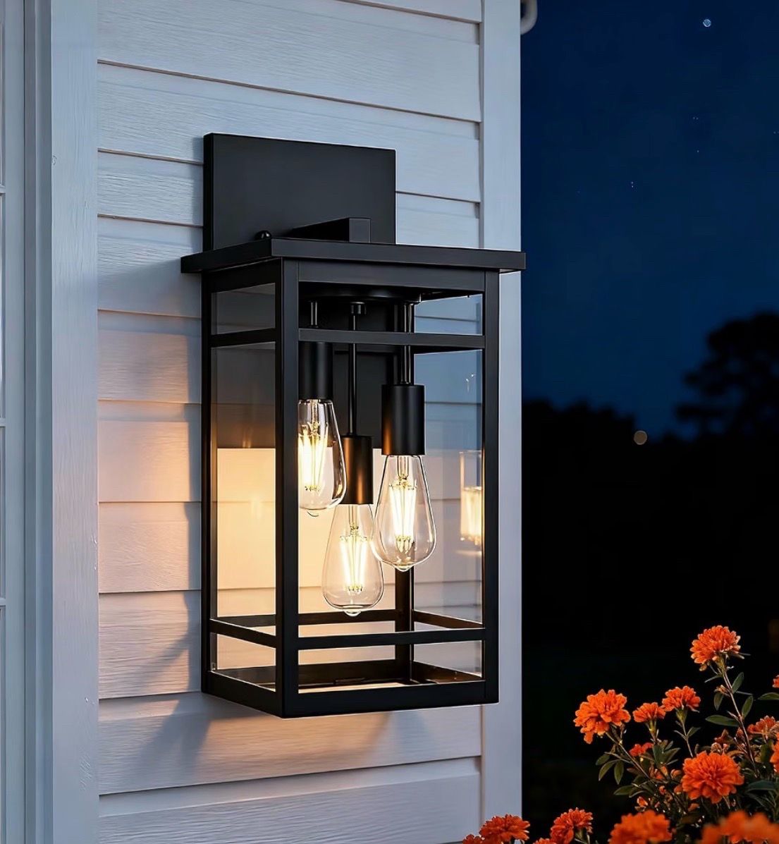 New 3 Lights Large Modern Outdoor Wall Sconce Light Black